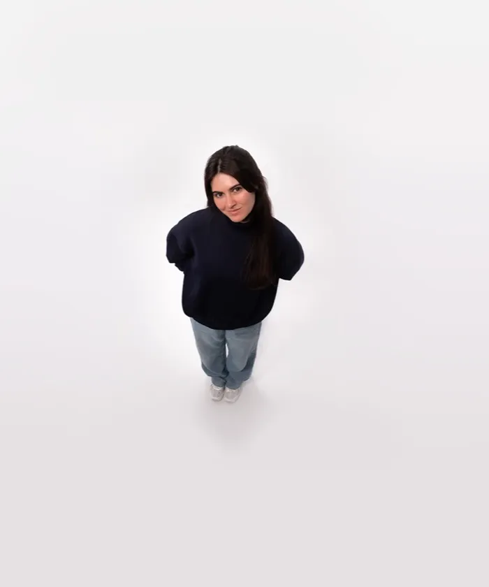 Kerrie, seen from above, looking up at the camera