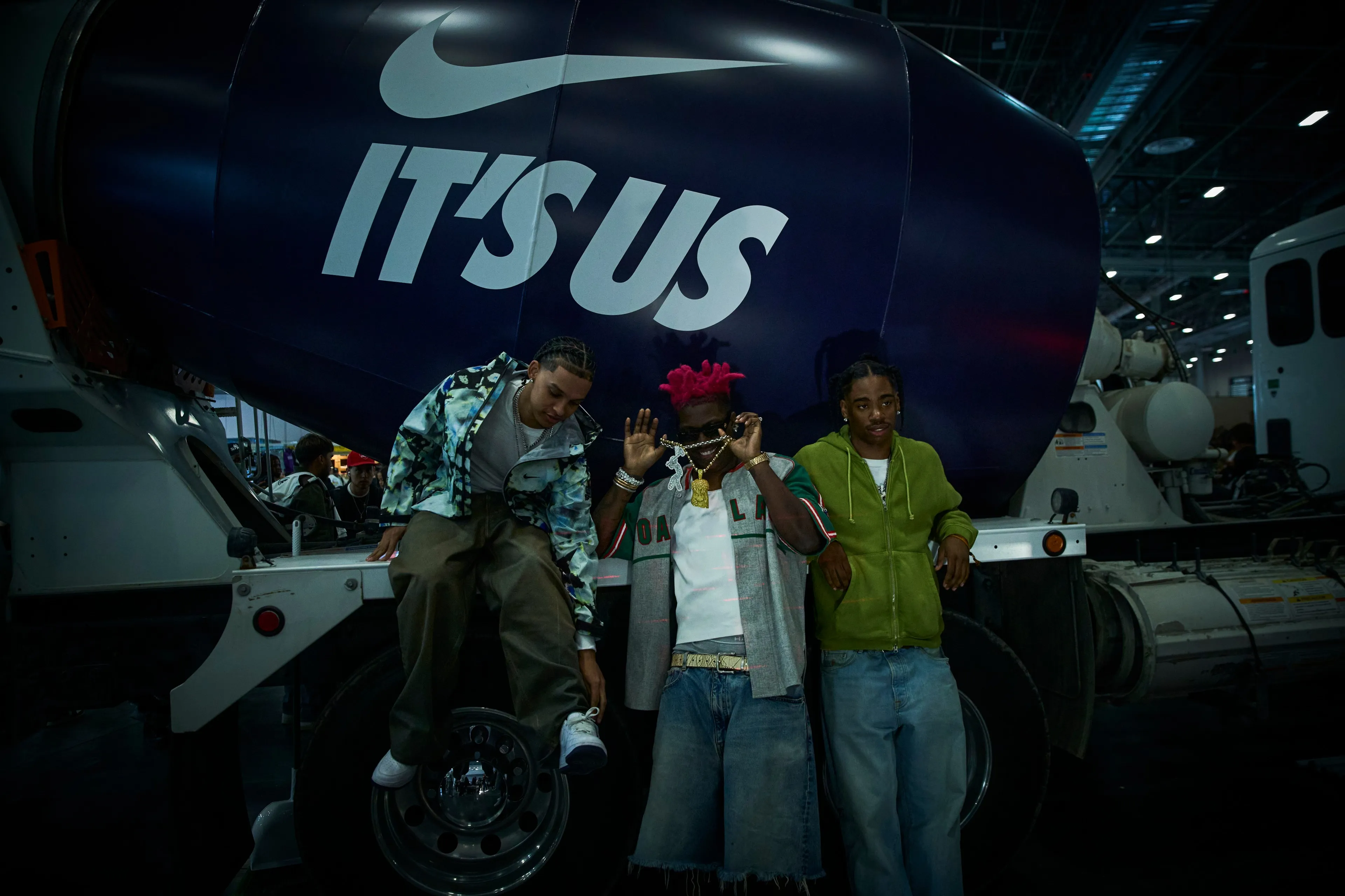 Lil Yachty and friends in front of the It’s Us concrete truck